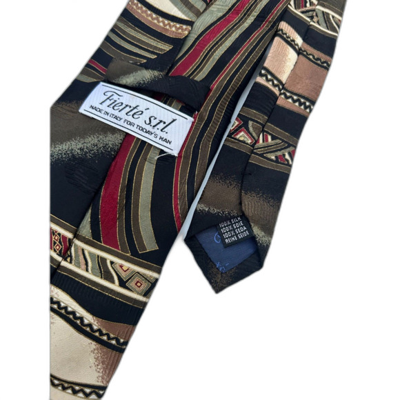Fierté s.r.l. Italian Geometric Pattern, Brown, Red, Gray, Men's 100% Silk Tie - Picture 3 of 3
